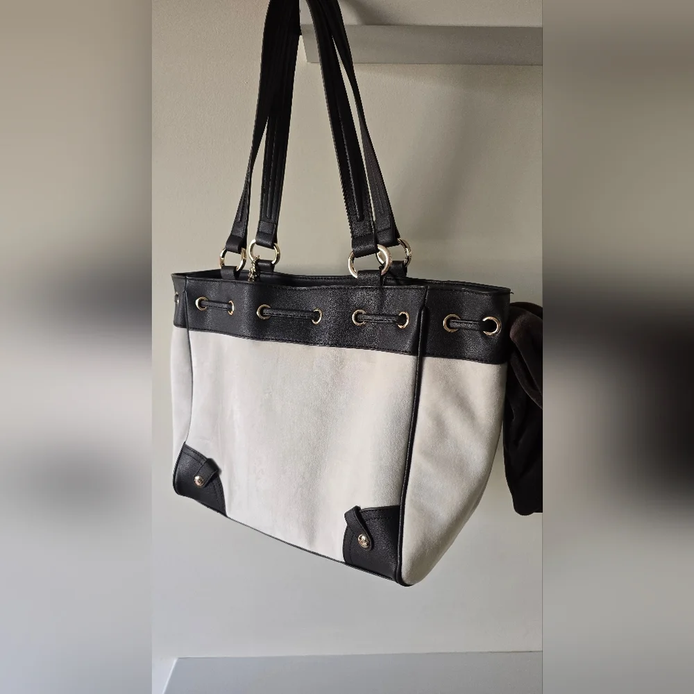 Juicy Couture Classic Scottie Dogs Tote Crystal Canvas Black Trim NWT